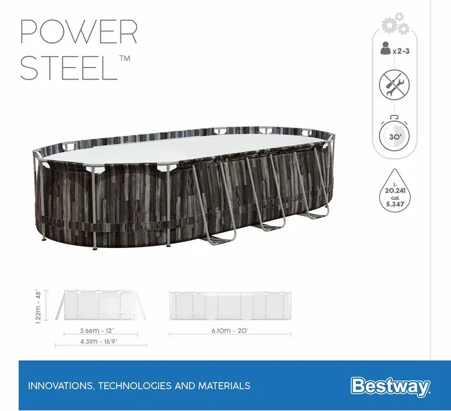 Bestway Power Steel Oval Zwembad - 610 X 366 X 122 Cm - Met Filterpomp En Accessoires 8 Bestway Power Steel Oval Zwembad - 610 X 366 X 122 Cm - Met Filterpomp En Accessoires - Afbeelding 6
