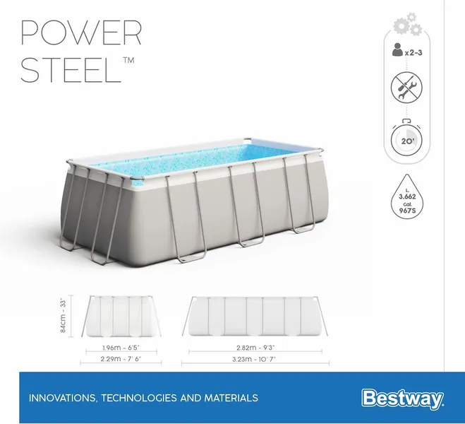 Bestway Power Steel Rectangular Zwembad - 282 X 196 X 84 Cm - Met Filterpomp En Accessoires - Afbeelding 7