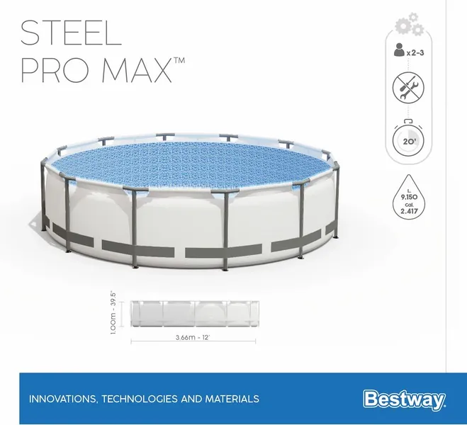 Bestway Steel Pro MAX Zwembad - 366 X 100 Cm - Met Filterpomp En Accessoires - Afbeelding 7